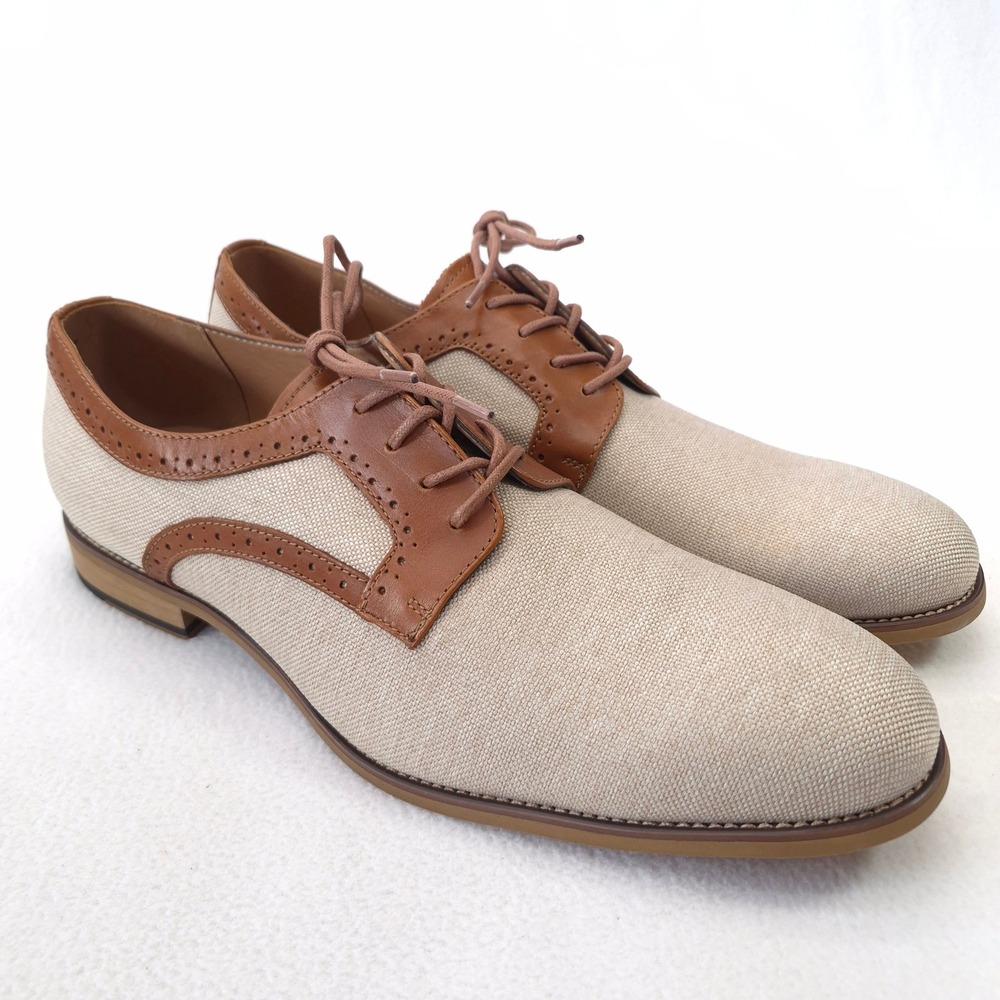 La Milano Wingtip Oxford Tan Beige Canvas Leather Two-Tone Size 14
